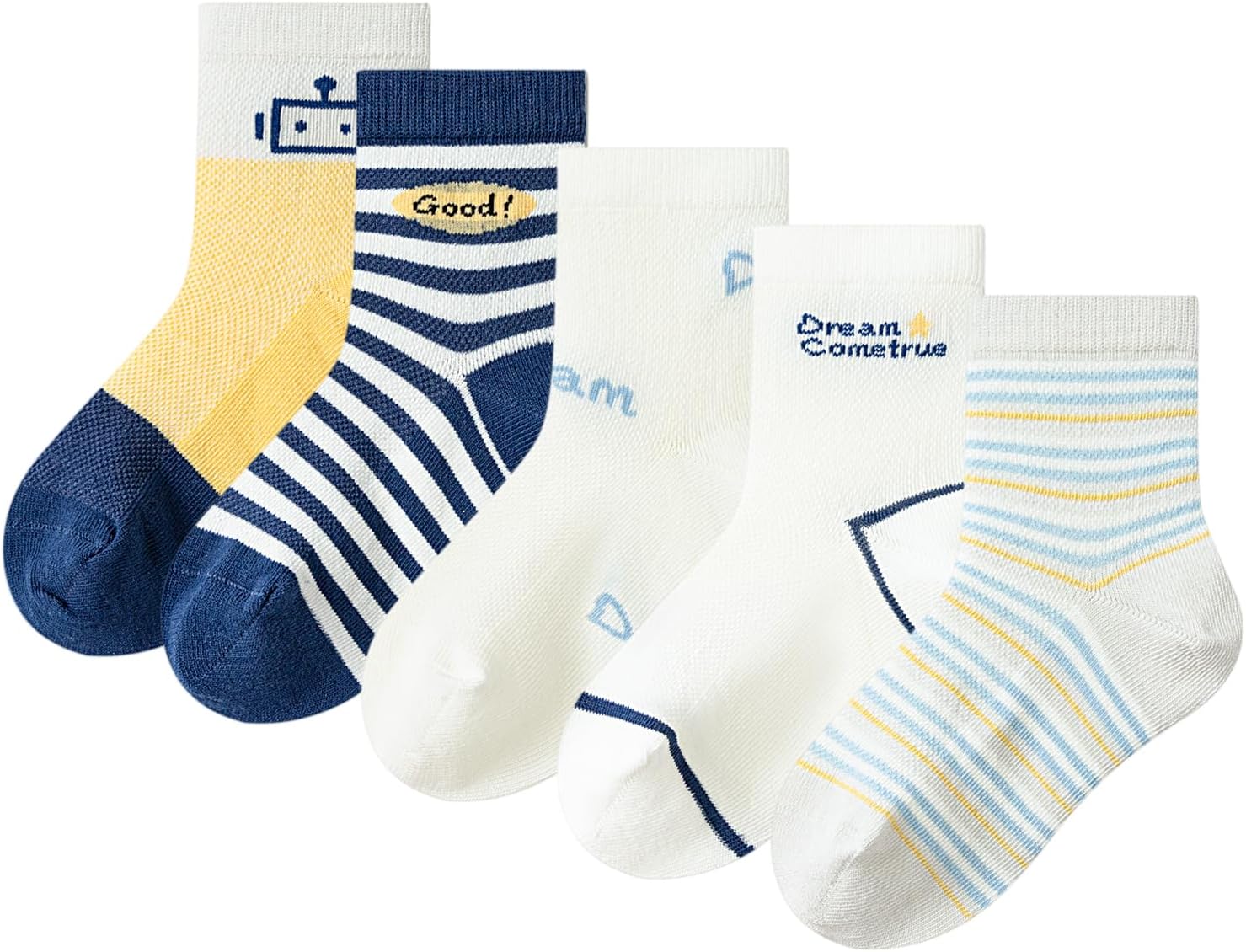 Balabala Boys Socks Kids Striped Running Socks Cotton Novelty Casual Sock for Boys Comfy Soft Athletic Crew Sock 5 Pack