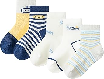 Balabala Boys Socks Kids Striped Running Socks Cotton Novelty Casual Sock for Boys Comfy Soft Athletic Crew Sock 5 Pack