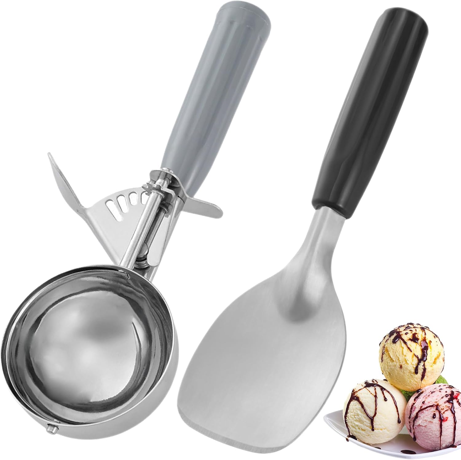 4 oz Stainless Steel Ice Cream Scoop with Trigger Release + Ice Cream Spade