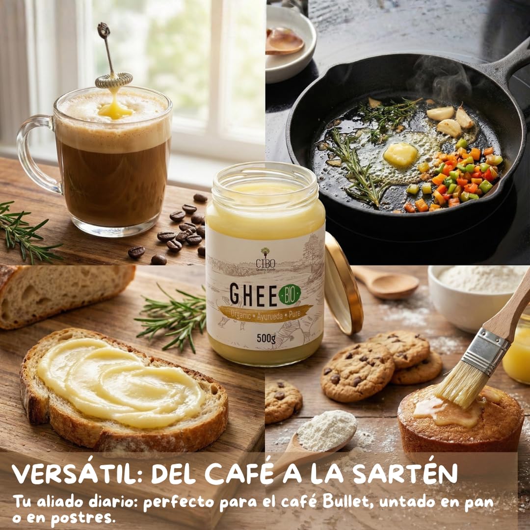 Cibo Ghee Ecológico 500g - Leche de Parma y Reggio Emilia - Vacas de Pasto - Punto de Humo 250°C