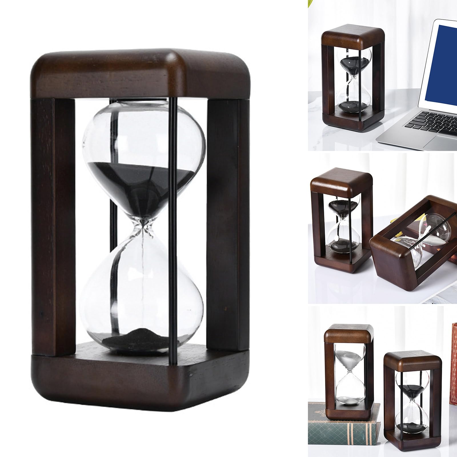 Moderno reloj de arena de 30/60 minutos, reloj de arena grande de madera con arena negra y blanca para actividades cronometradas y decoraciones, temporizador de estudio para estudiantes