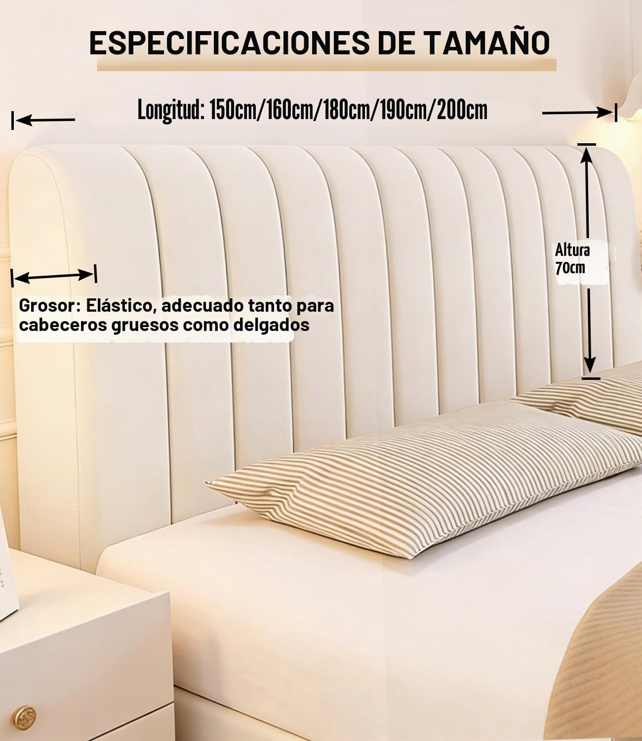 Funda para Cabecero 150 cm, Funda Cabecero Elástico con Relleno, Beige Headboard Cover De Cama Antipolvo, Protectora Cabecera Modernas Lavable