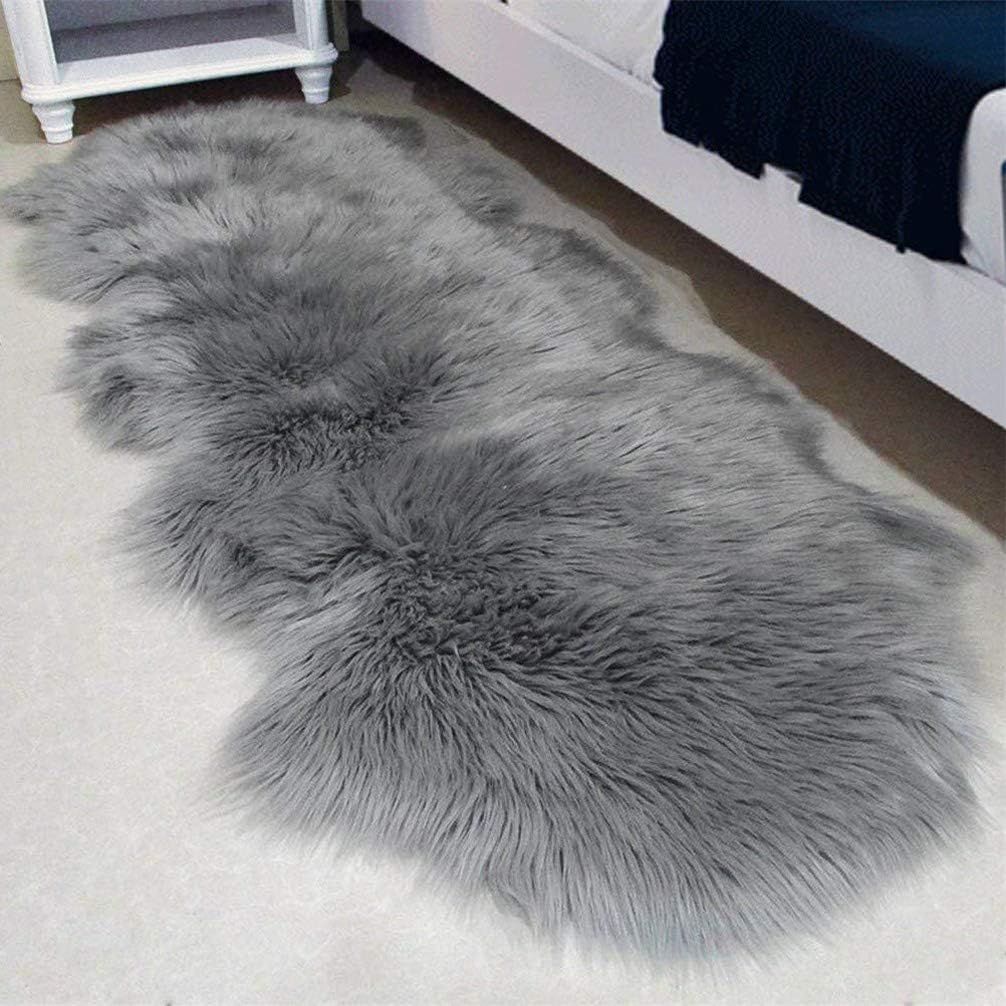JXLOULAN Fluffy Sheepskin Grey Rug 60 x 160 cm Faux Fur Area Rugs for Bedroom Decor Rugs Living Room Chair Sofa - Image 3