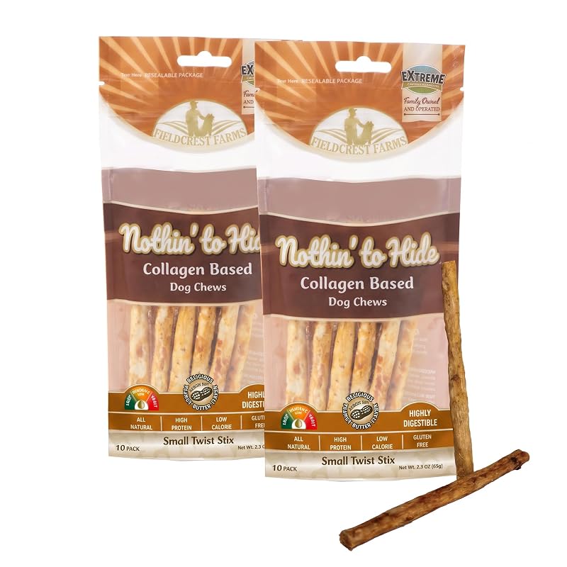 Petisco para cães em palitos espirais, alternativa ao couro cru, sabor Peanut Butter Fieldcrest Farms, pacote com 2 (aprox. 130 g)