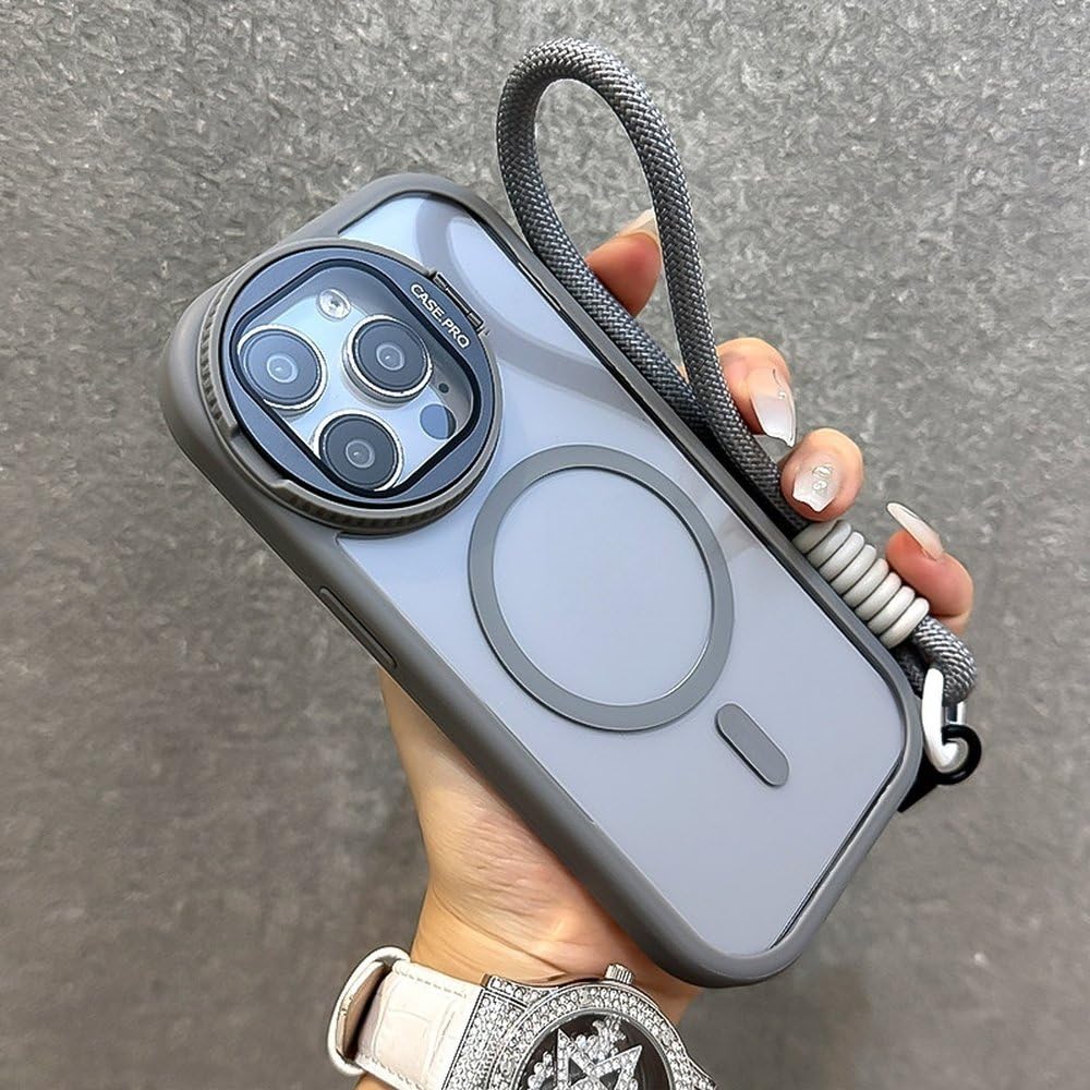 Etui magnetyczne z uchwytem na obiektyw ze szkła składanego, przezroczyste, do iPhone'a 17 16 15 14 13 12 11 Pro Max, pasek na nadgarstek, odporne na wstrząsy, ciemnozielone, do iPhone'a 17Air