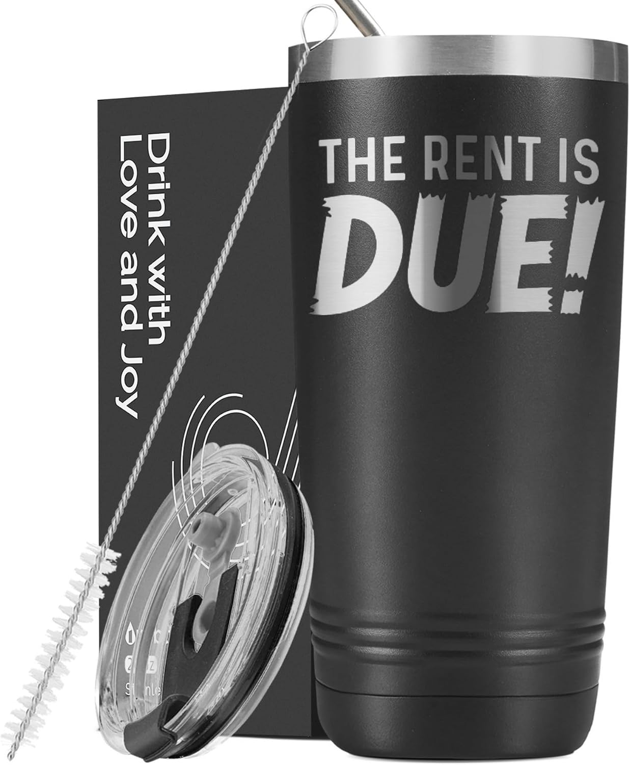 Onebttl Landlord Gifts for Men, Landlord Travel Coffee Mug, Stainless Steel Insulated Tumbler with Lid and Straw, 20oz/590ml, The Rent Is Due