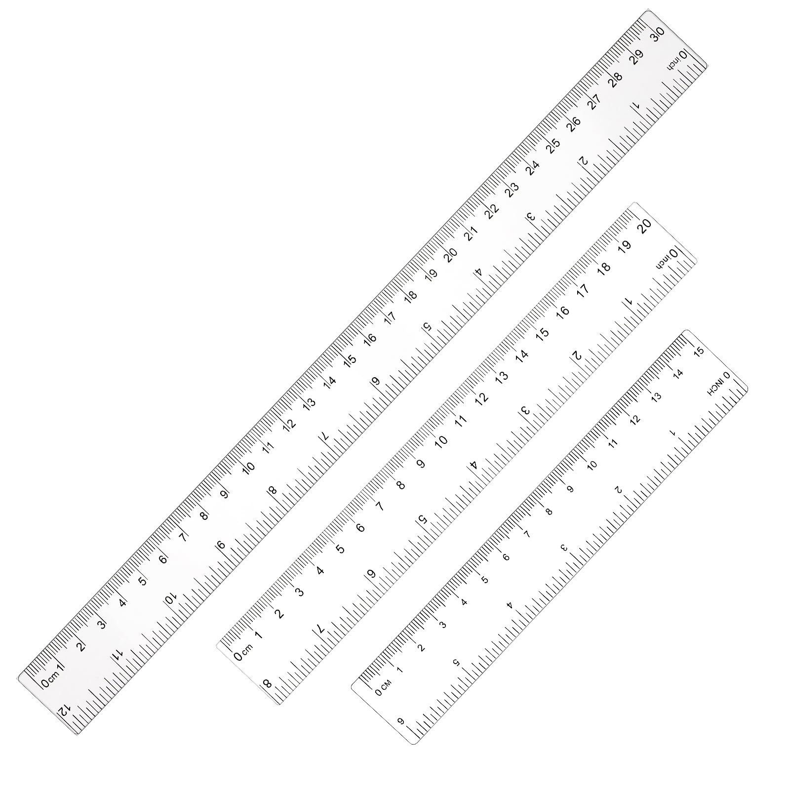 3Pcs Clear Ruler, 6 Inch 8 Inch 12 Inch Plastic Ruler Set Acrylic Straight Rulers with Centimeters and Inches Transparent Measuring Tools for Student School Office