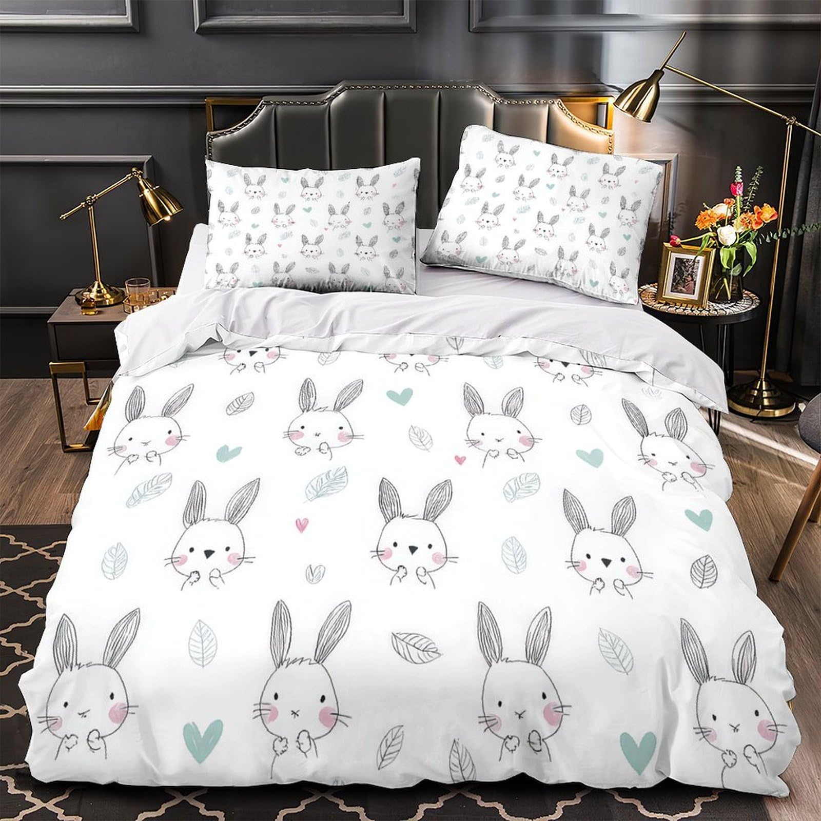 Housse de couette microfibre confortable ours 3D parure de lit ado King 220x240