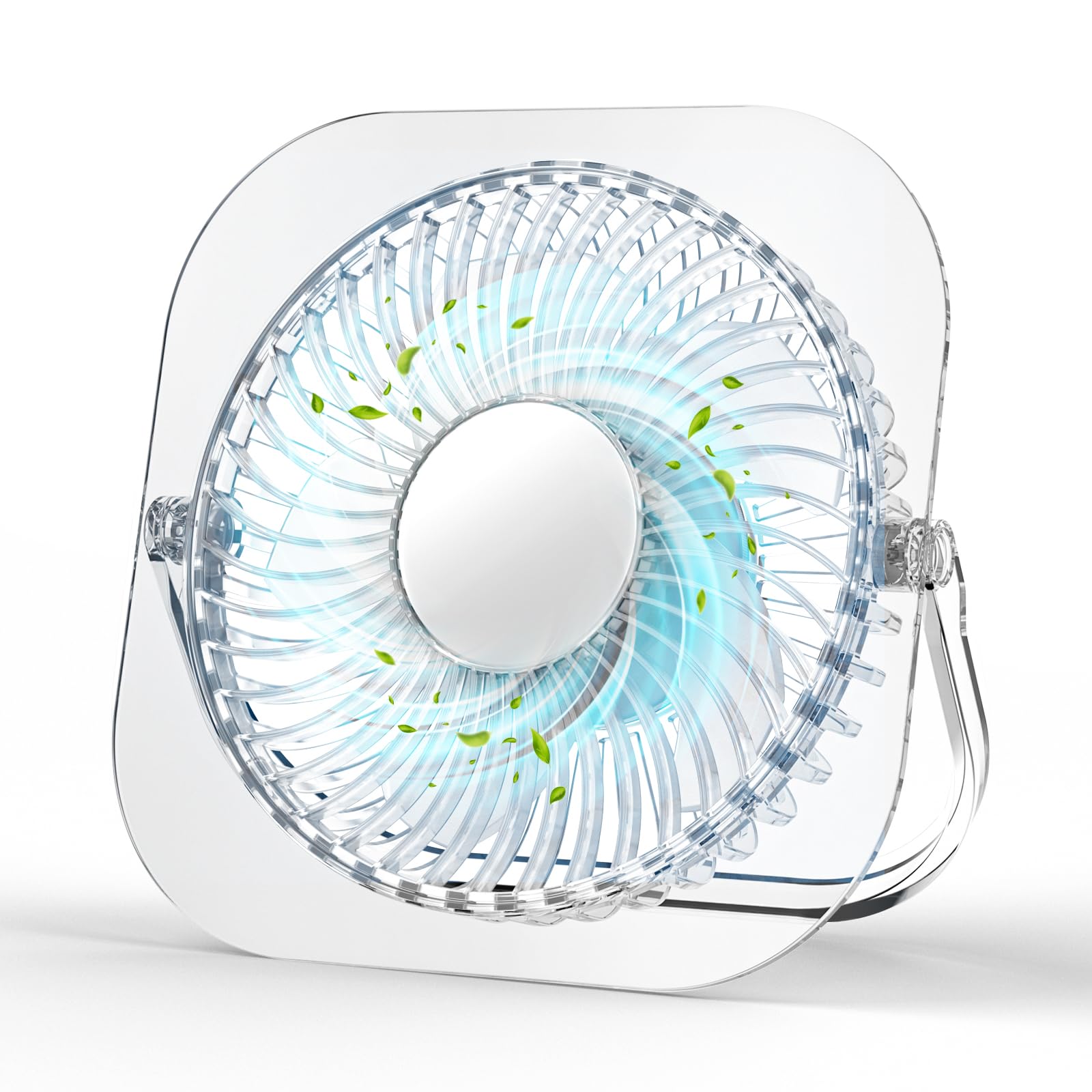FUNJEO F92 Glassy Mini Desk Fan,3 Speeds Lightweight USB Fan,Powerful for Work/Study/Party/Camping (White)