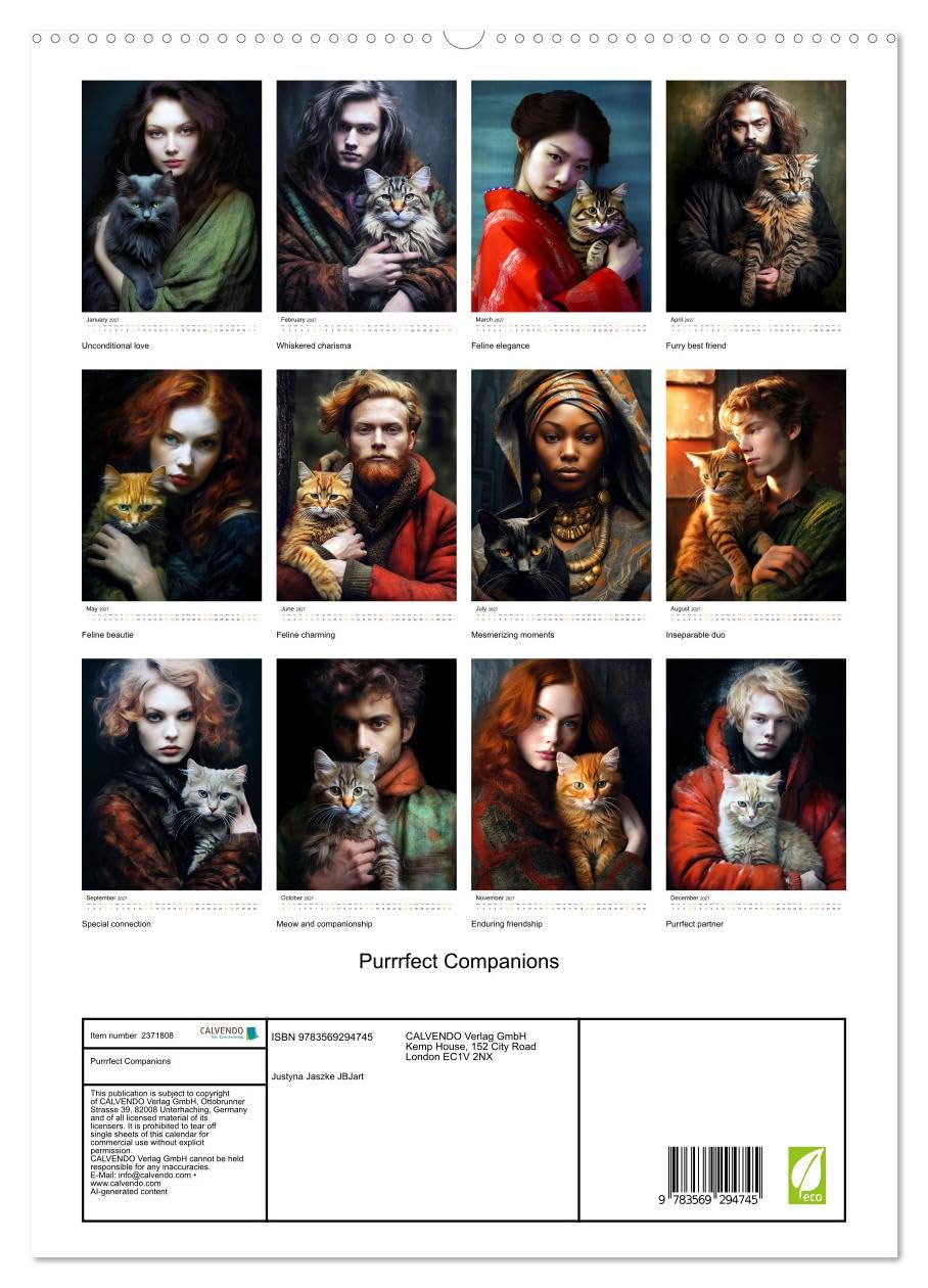 Purrrfect Companions (High Quality Premium Wall Calendar 2027 DIN A2 portrait),CALVENDO 12 Month Wall Calendar: Discover the captivating harmony ... celebrating the timeless bond they share.