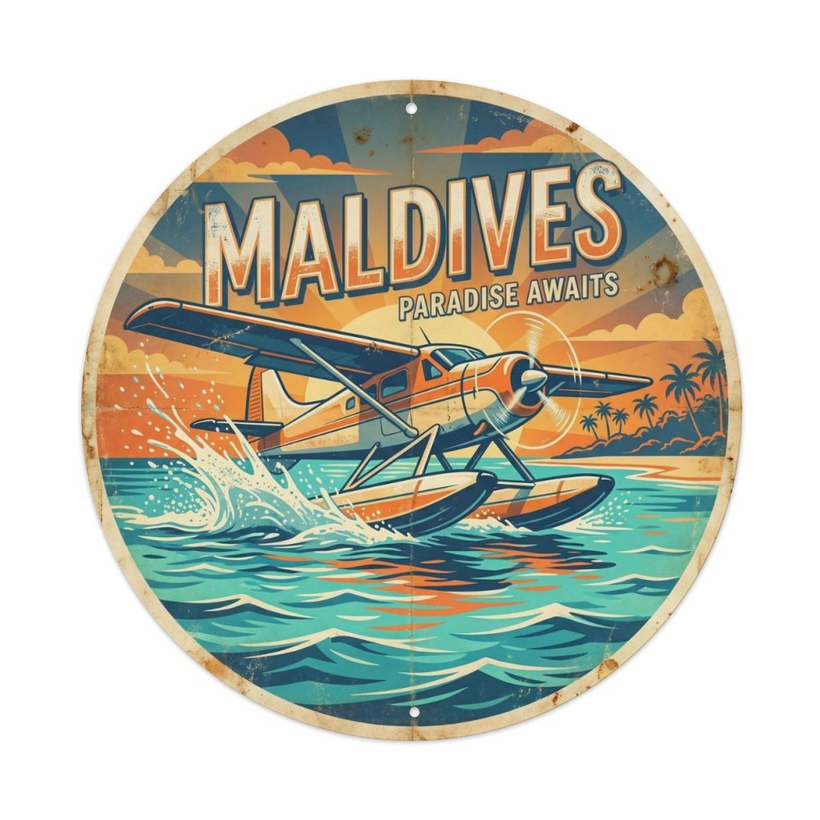 Maldives Seaplane Sailing Journey Kayaking Metal Tin Sign