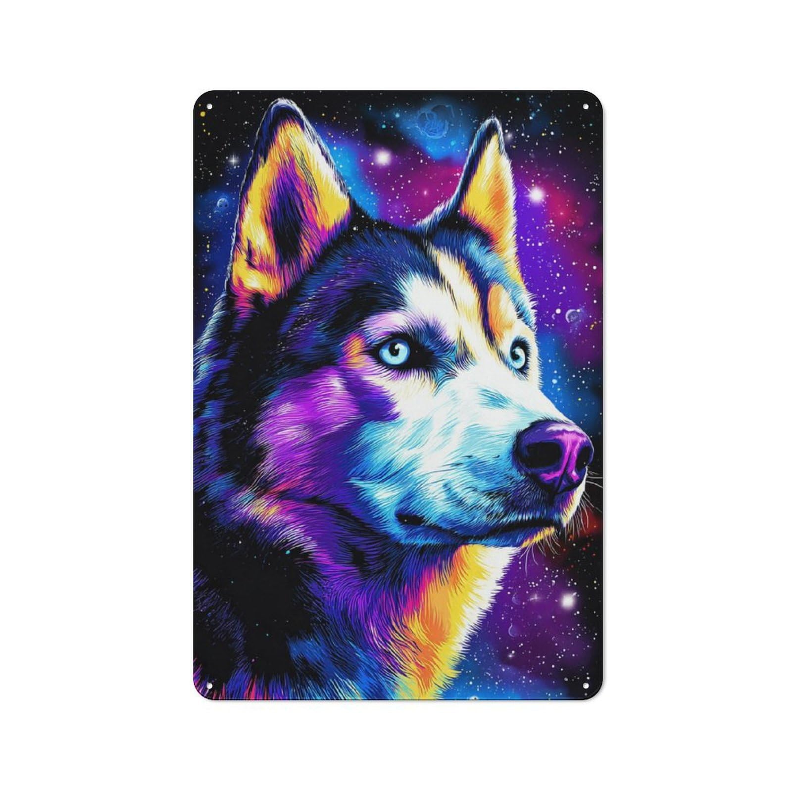 Junmoney Galactic Husky Portrait -2 Modern Retro Metal Wall Decor 30X20cm, Metal Wall Sign For Loft, Studio, Office Or Creative Room