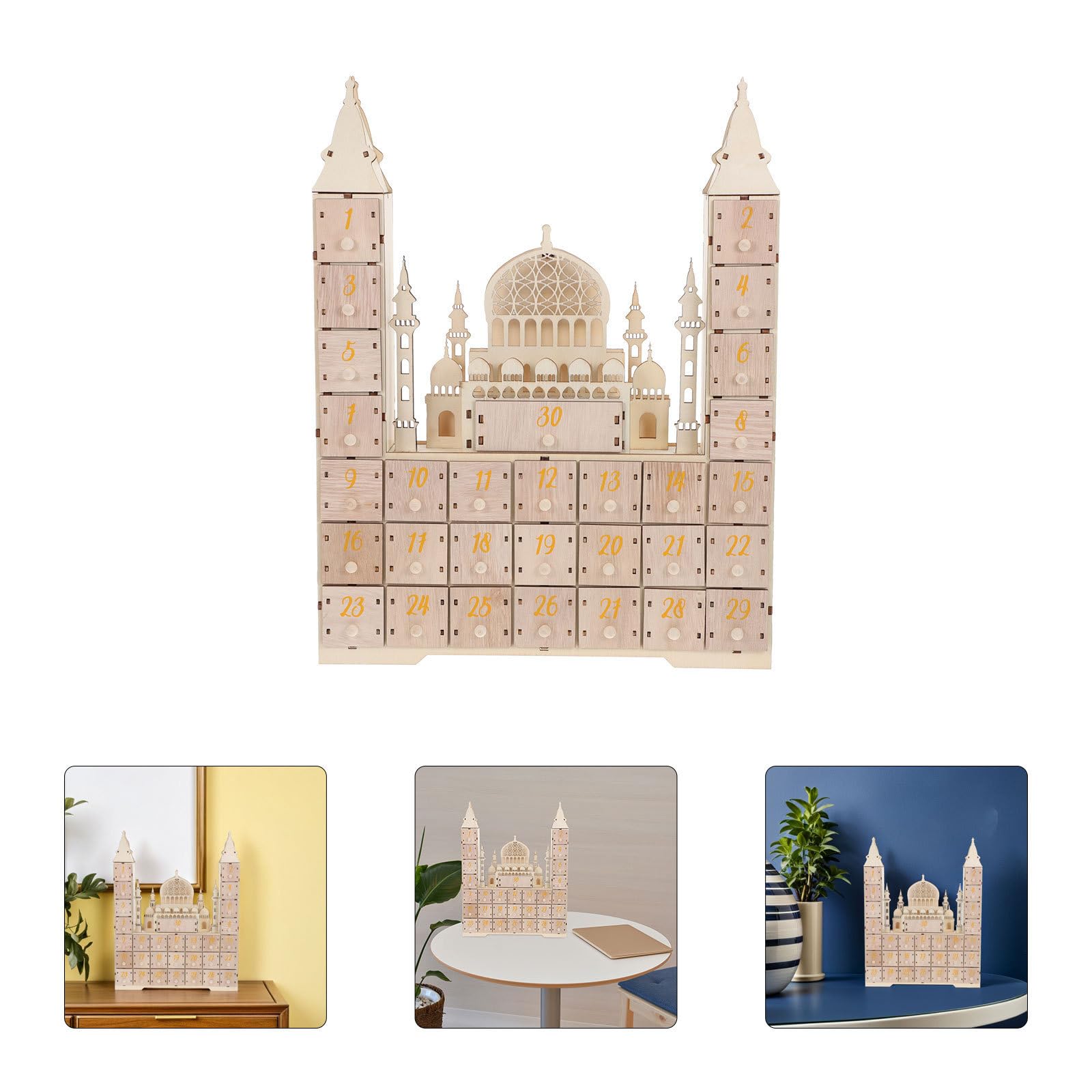 IMIKEYA Ramadan Adventskalender mit 30 tägigem Countdown und Schubladen Kompakt und Freistehend für Ramadan Feierdekoration Schreibtisch oder Regal