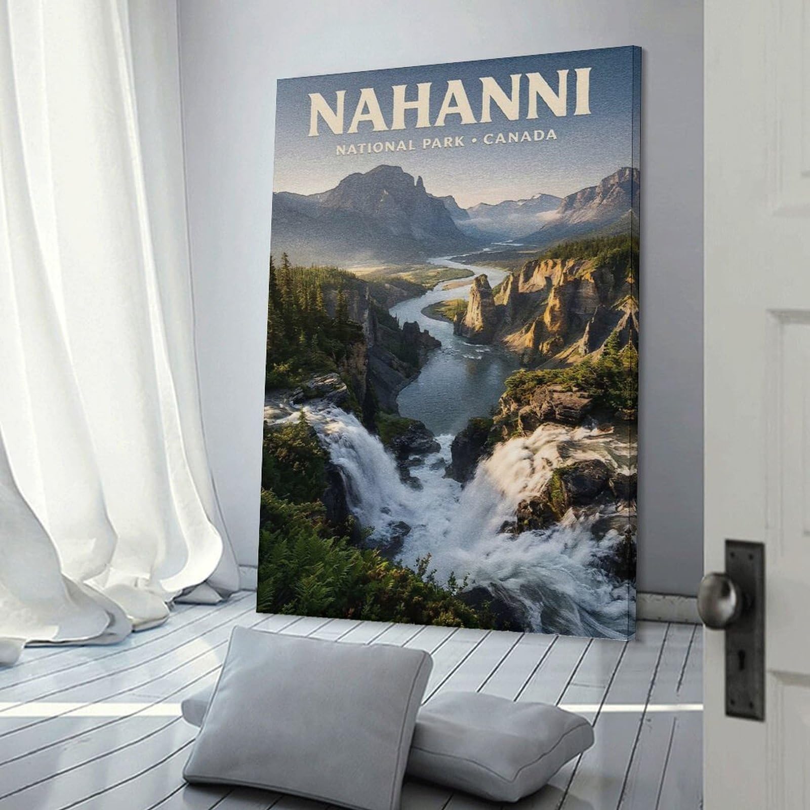 Junmoney Frame-Style-22 Canvas Wall Picture Nahanni National Park Canada Landscape, 20X30inch(50X75cm), For Restful Interiors, Bedrooms Or Small Rooms, Home Artwork With A Soft Interior Feel
