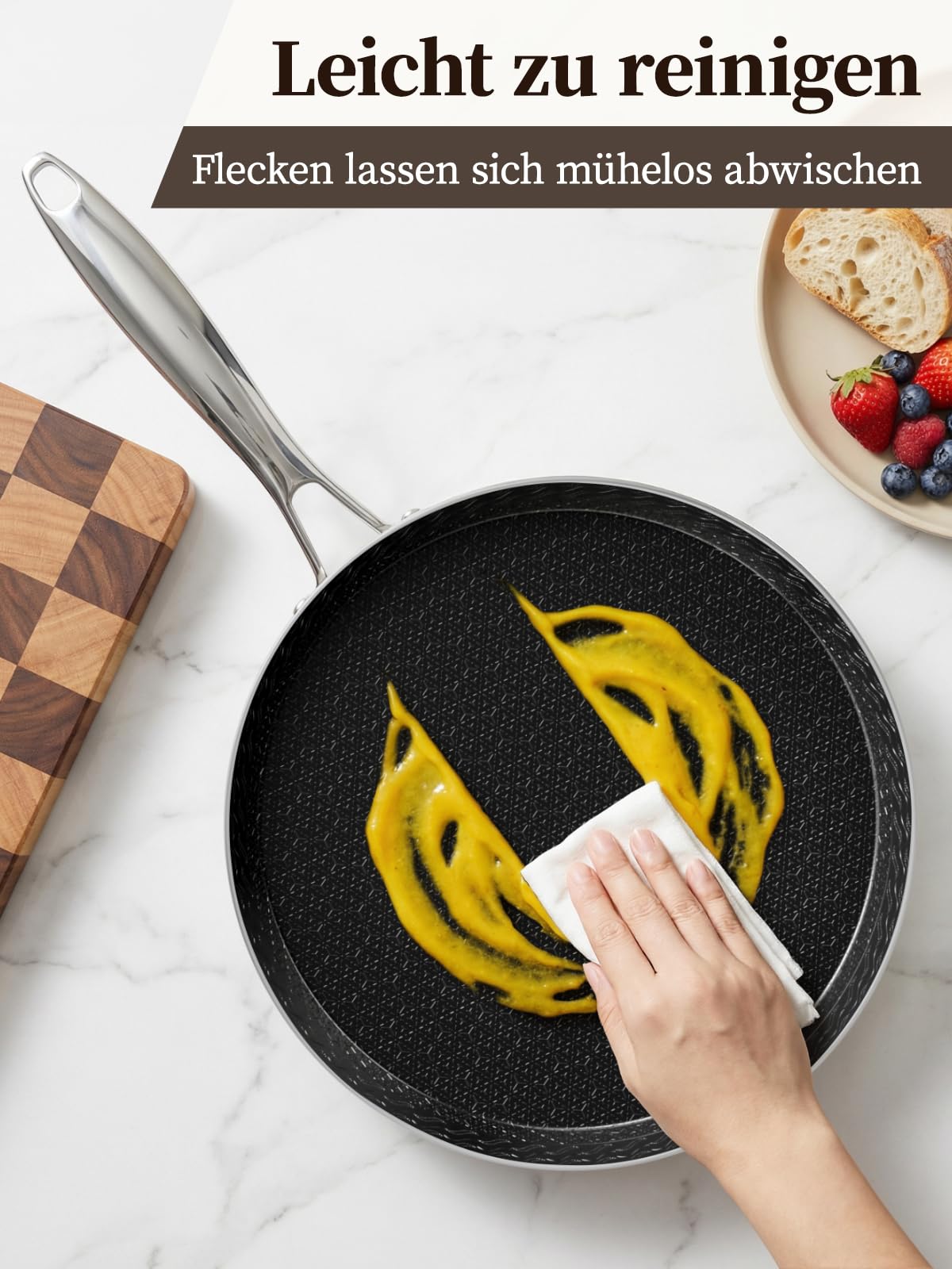 Innerwell 26 cm Crepes Pfanne aus Edelstahl, Pfannkuchenpfanne mit Kratzfeste Antihaftbeschichtung, Omlettpfanne Edelstahlgriff, Schwarz, Induktions Kompatibel，PFOA-frei