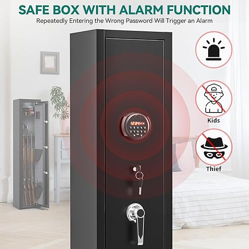 Miniatura 8 de YITAHOME Caja fuerte para pistola de rifle de 3 a 5, cajas fuertes para pistolas y rifles caseros, armarios de armas de acceso rápido con teclado
