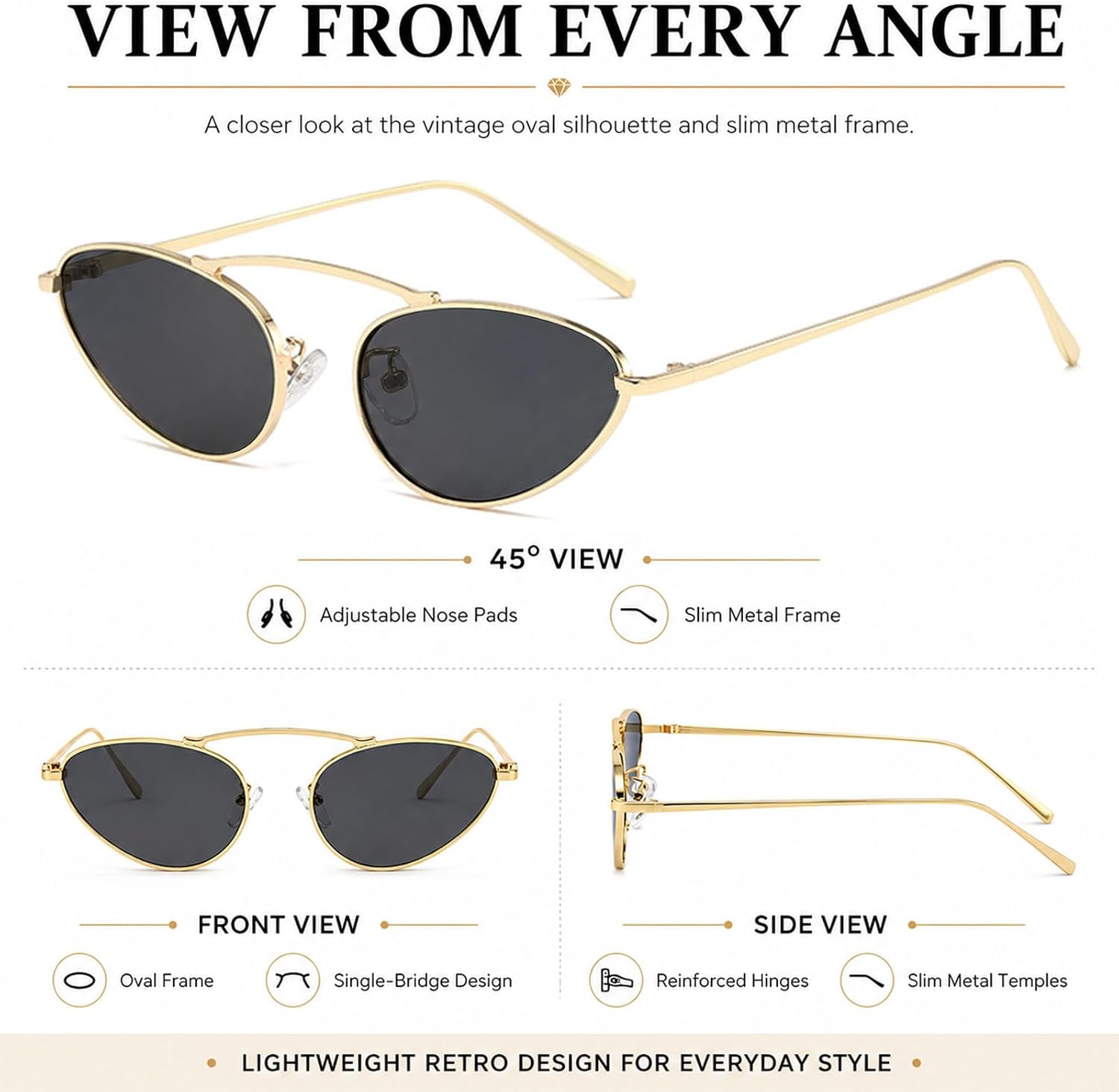 Narrow Cat Eye Sunglasses for Women Retro UV400 Metal Frame