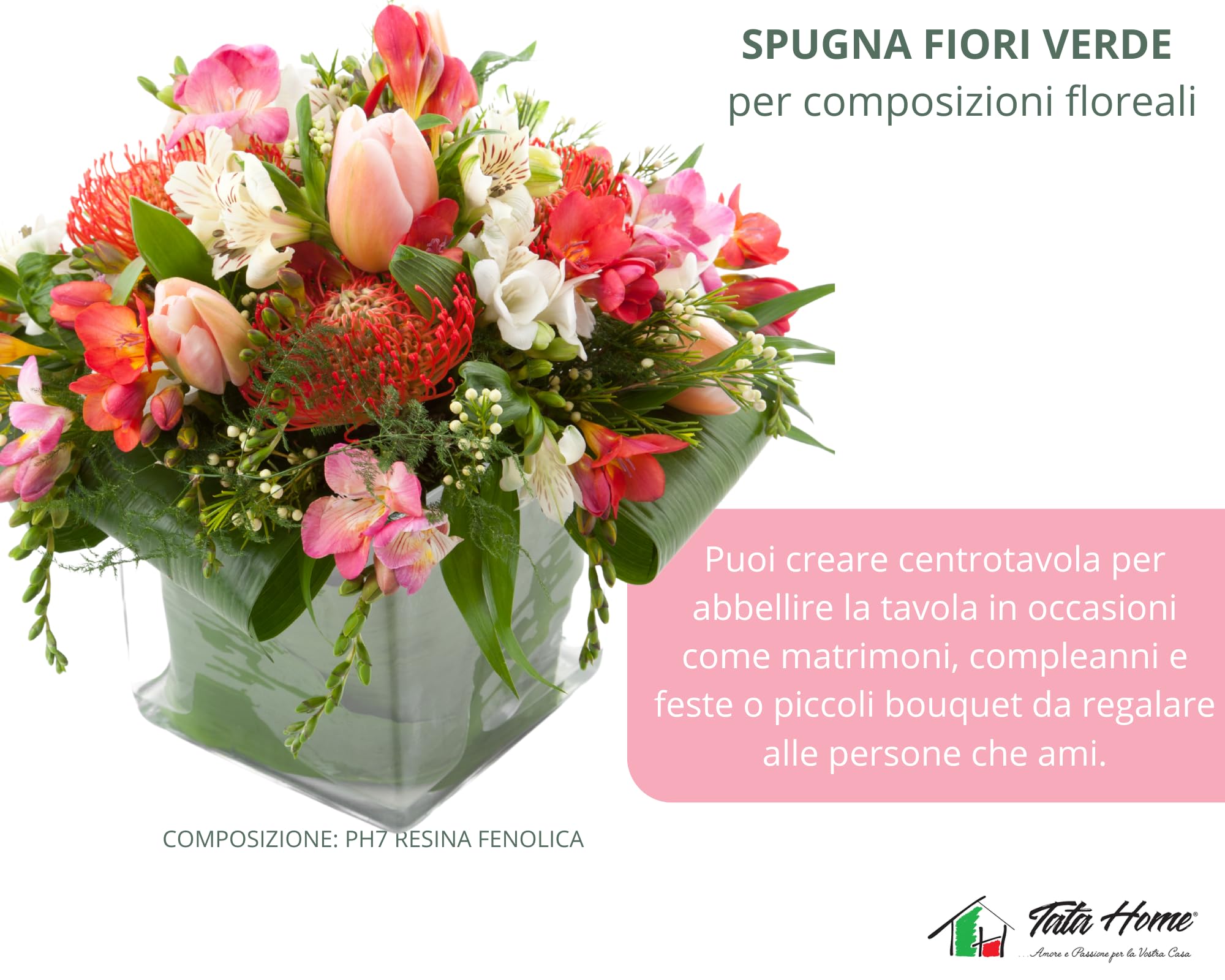 Set 10 Pezzi Spugna Floreale Tata Home | 23x10x7 Cm | Per Fiori Freschi E Secchi | Assorbente E Riutilizzabile - Foto 7