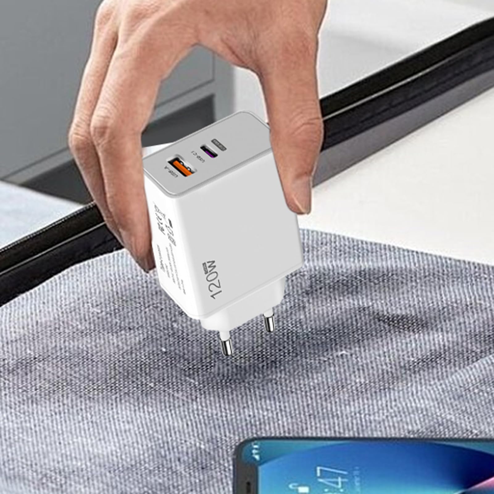 Caricatore per telefono Ricarica Rapida - Alimentatore da Parete 120W | Adattatore Compact Cube Accessori Telefono per Casa Ufficio Dormitorio