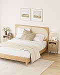 Nightstand, Farmhouse Night Stand, Mid Century Modern Side Accent Table with Open Shelf, Wooden Top Bedside End Table for Bedroom, Living Room, Natural