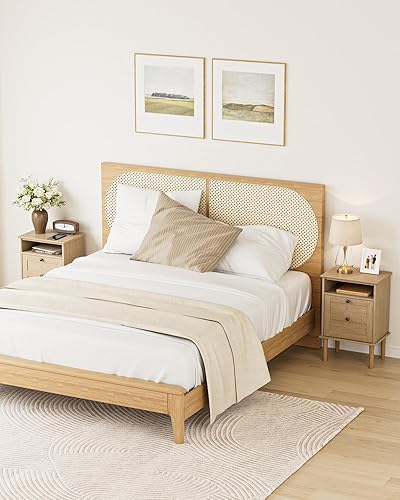 Miniatura 7 de Mesita de noche, mesita de noche bohemia con 1 cajón, mesa auxiliar moderna con estante abierto, mesa auxiliar de noche de madera para dormitorio,