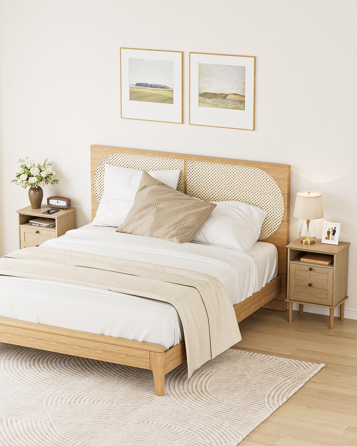 HEYZOEY Table de chevet en bois avec porte et compartiment ouvert, table d'appoint avec rangement pour chambre à coucher et salon, moderne table de nuit (Chêne clair, 39×29×60 cm)
