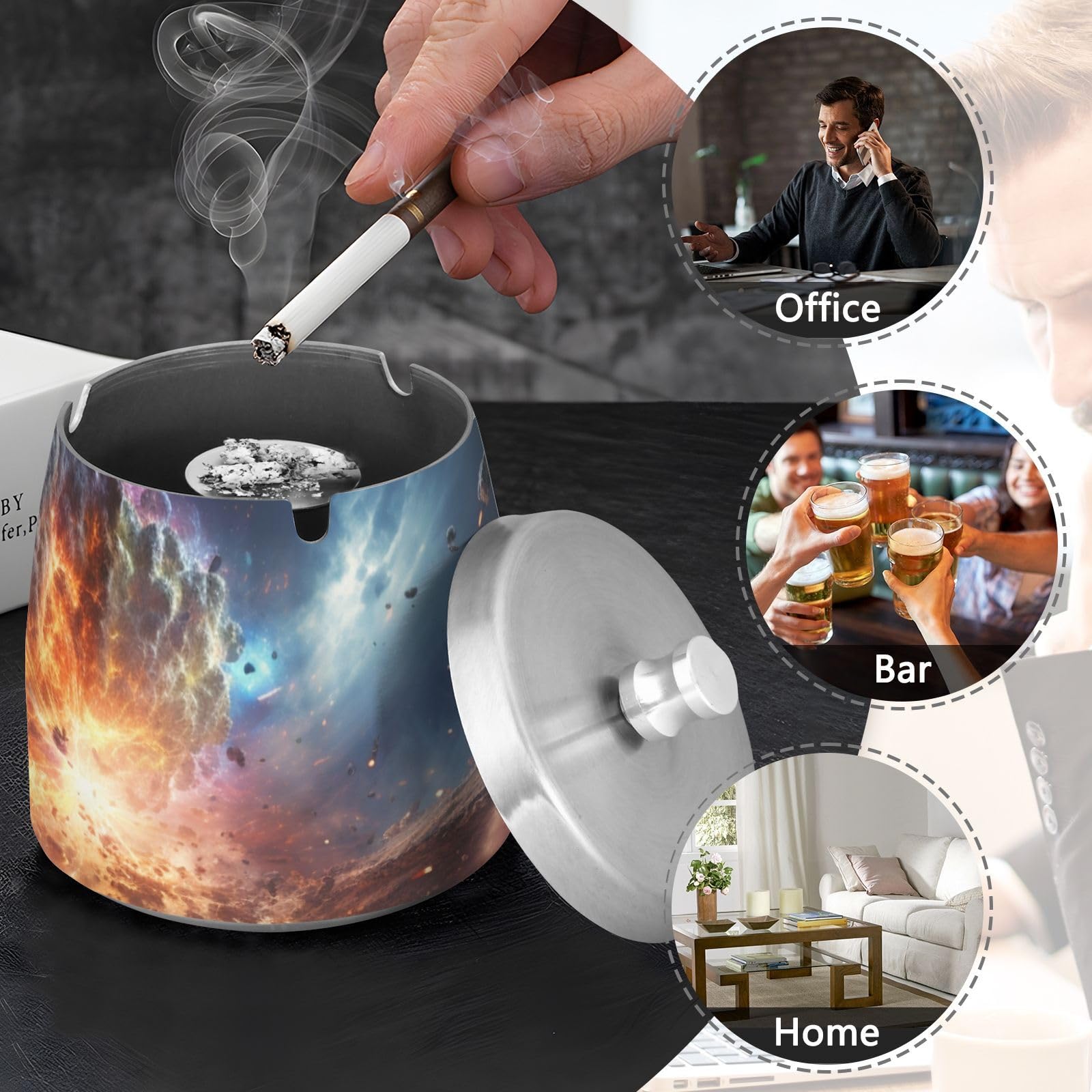 Amazon.com: PDZRMY Asteroid Space Explosion Ashtray with Lid for