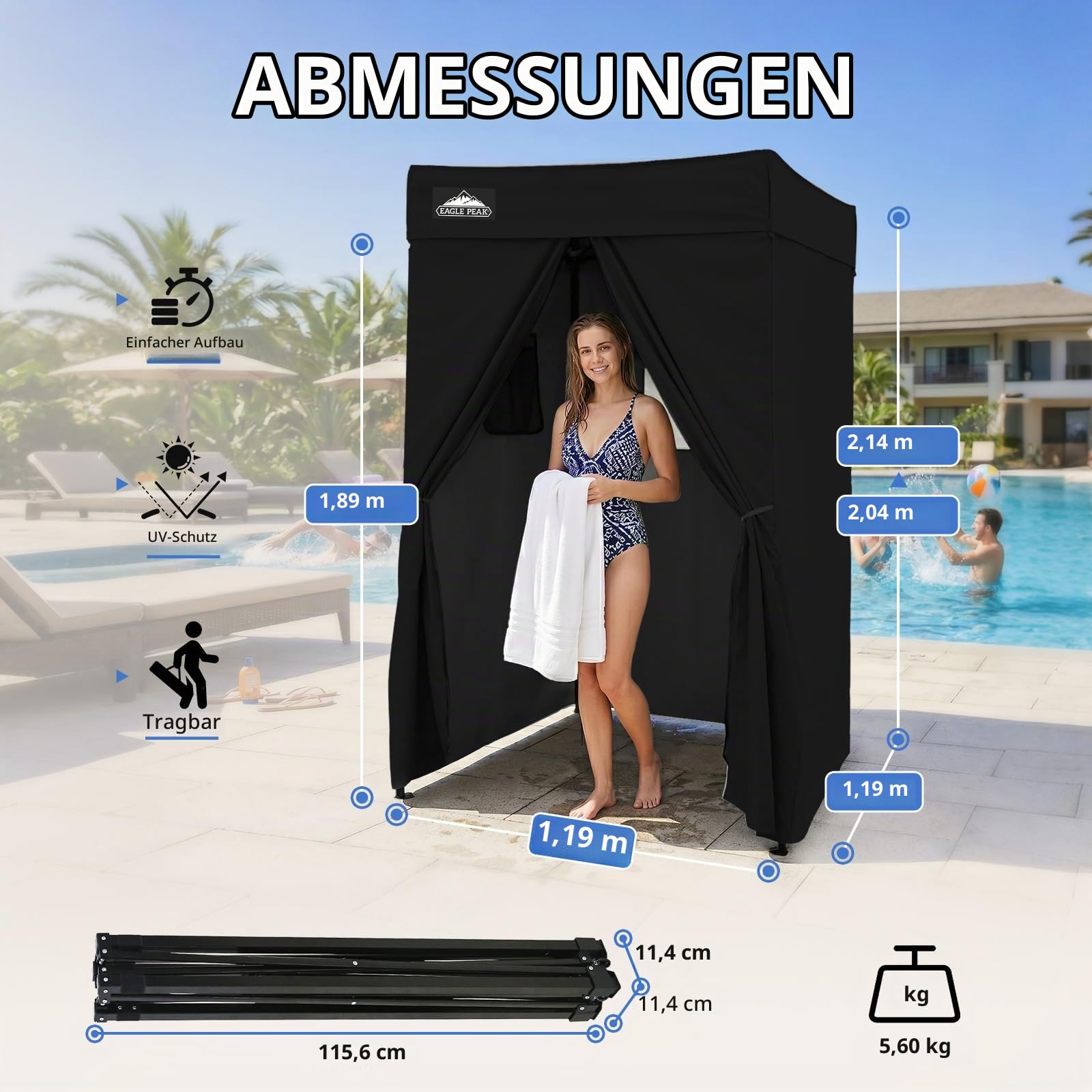 EAGLE PEAK Flex Compact 4x4 Pop-Up-Überdachung, Umkleidekabine, tragbare Privatsphäre Ankleidezimmer für Innenbereich, Mode-Fotoshootings, Camping oder Pool, Schwarz