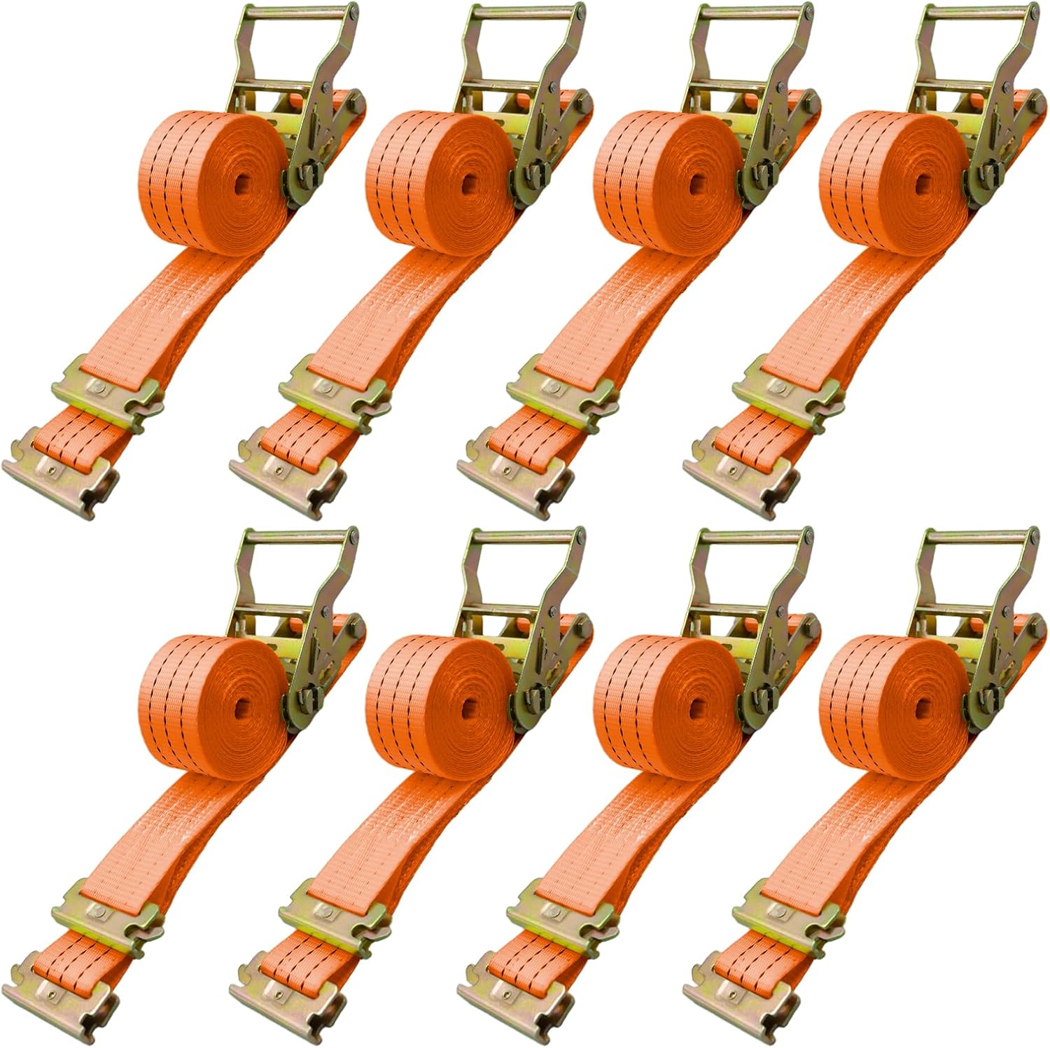 8 Pack 2" x 15' Heavy Duty E-Track Ratchet Straps - 4500LBS Break Strength - Tie Down Straps for Trucks, Trailers, Motorcycles, and Cargo(Orange)