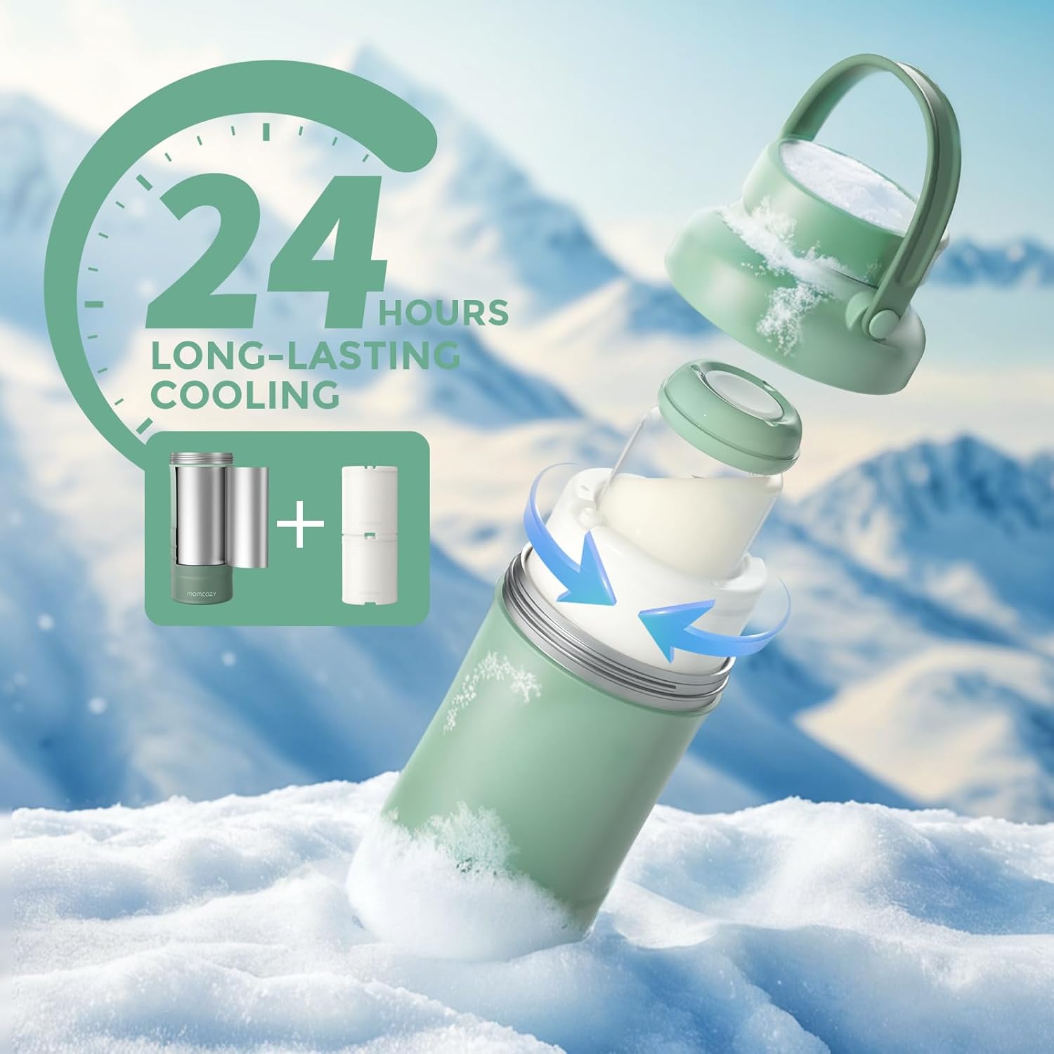 Momcozy 22oz Portable Breast Milk Cooler for Outdoor, Life Saver with 360° Total Cooling for 24 Hours, Larger Capacity Travel Breastmilk Chiller with 2pcs Baby Bottles for Breastmilk Storage thumbnail