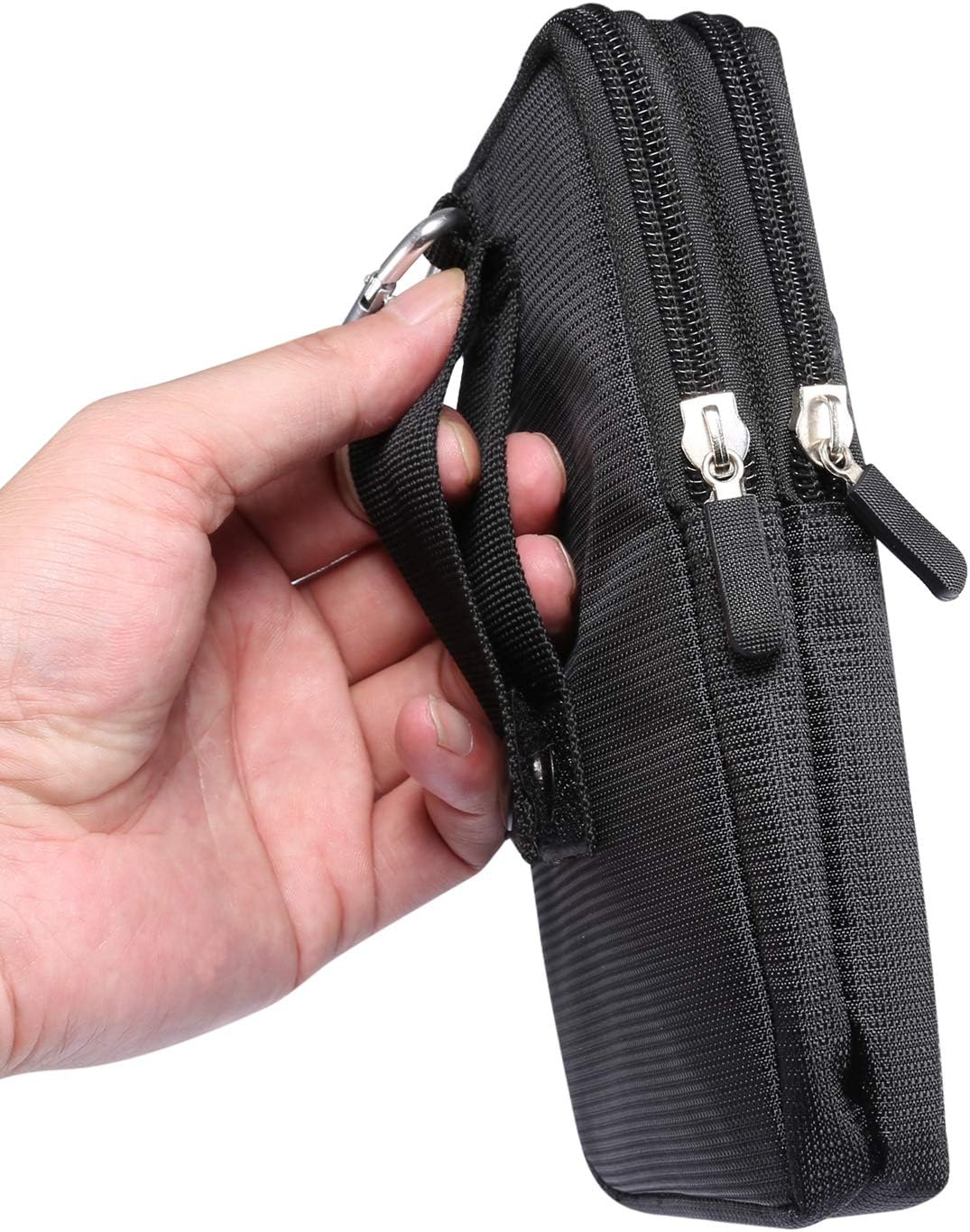 Men's Smartphone Waist Bag Zipper Mobile Phone Holster Waist Pouch Wallet with Carabiner Belt Loop for Outdoor Sport Travel