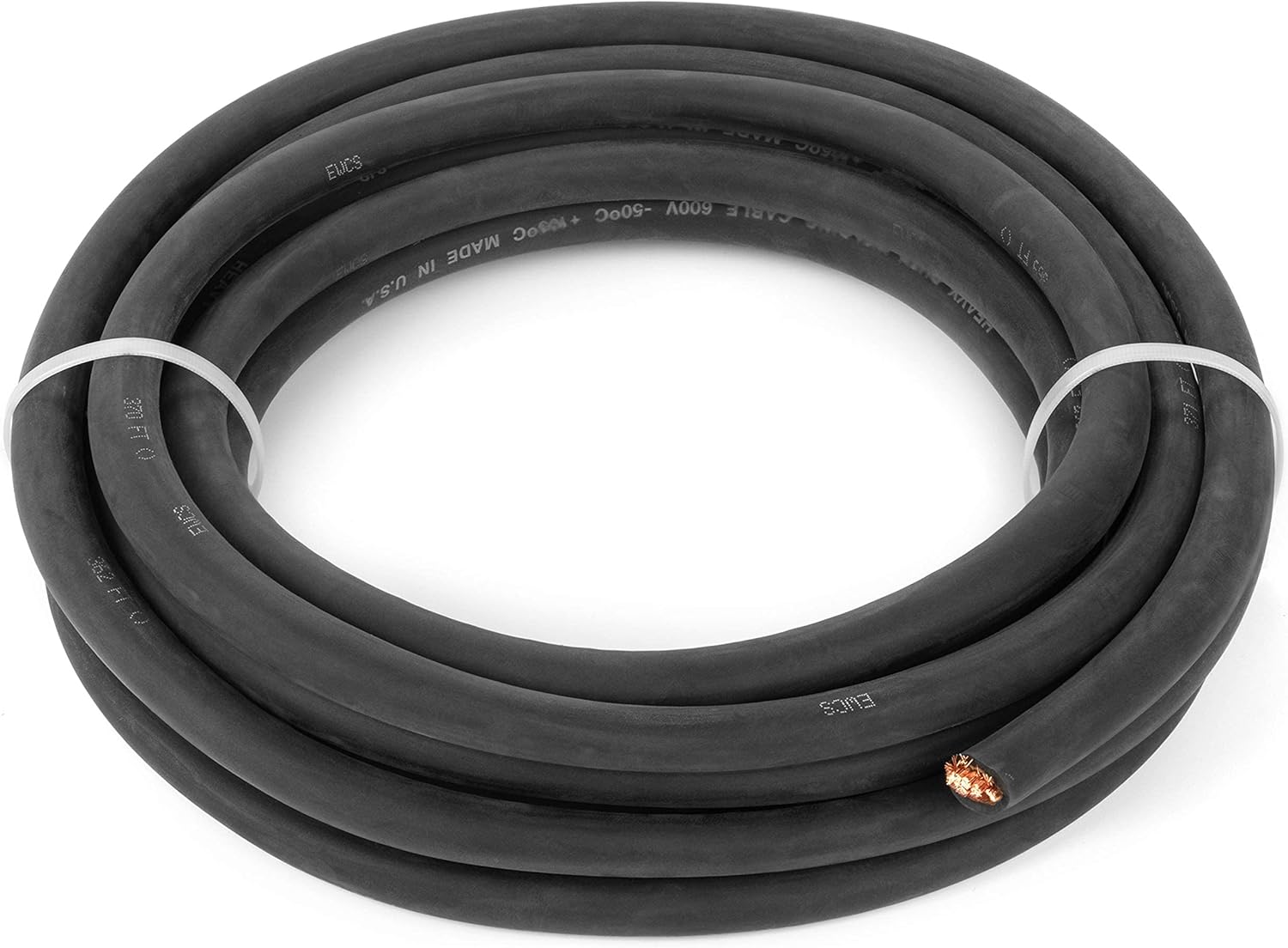 EWCS 1/0 Gauge Premium Extra Flexible Welding Cable 600 Volt - Black - 25 Feet - Made in The USA