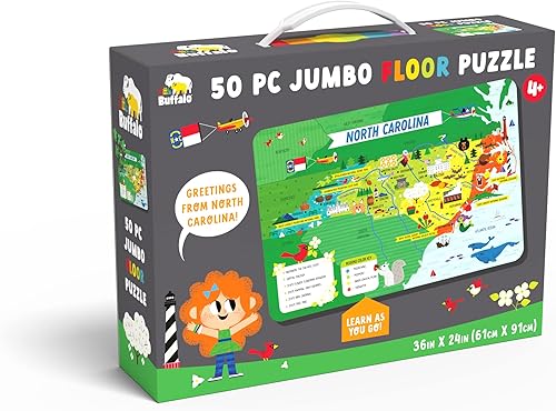 Little Buffalo - Aprendizaje y educación - State Puzzle Carolina del Norte para niños de 4 años en adelante