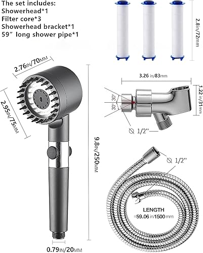 Miniatura 3 de Ducha de mano extraíble, masajeador de cuero cabelludo, filtración a presión y múltiples modos de rociado, cabezal de ducha con filtro, lavado con