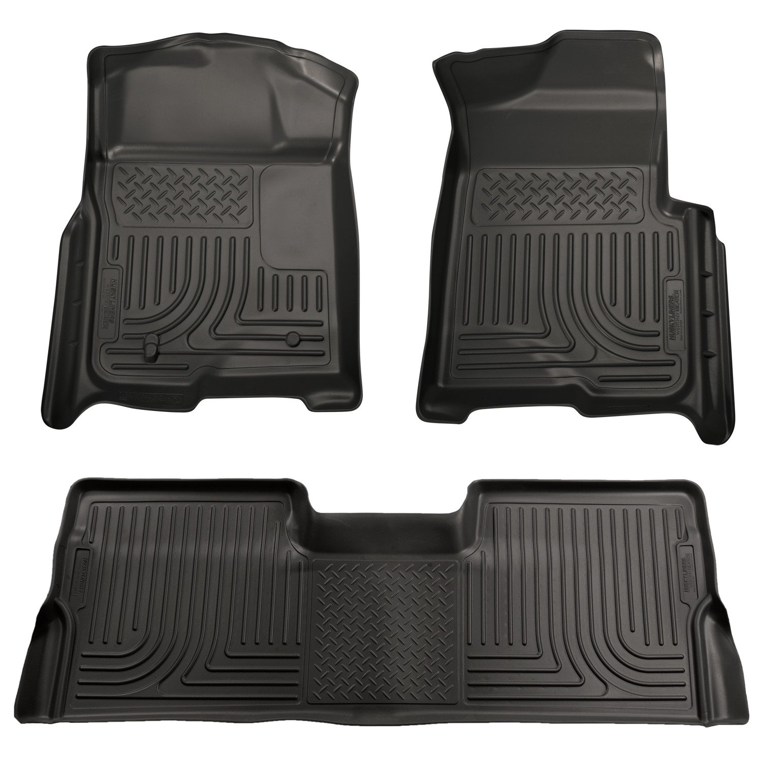 Weatherbeater Floor Mats | Fits 2008-2010 Ford F250/F350/450 Crew Cab w/o Manual Shifter (Footwell Coverage) | Front & 2nd Row, 3-pc Black - 98381