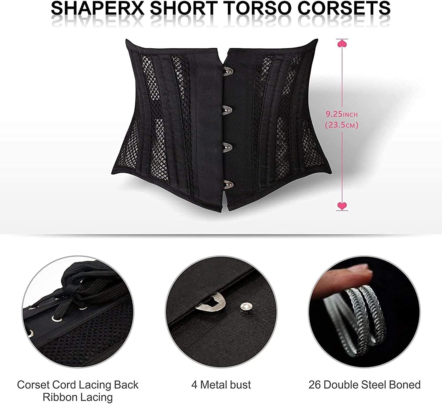 SHAPERX Women's 26 Steel Boned Corset Short Torso Heavy Duty Waist Trainer Corset