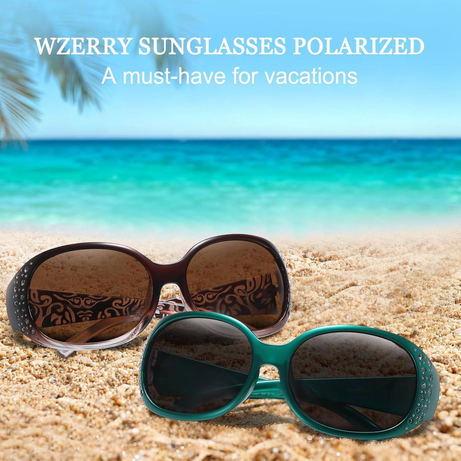 Wzerry Polarized Sunglasses for Women, Rhinestone Wrap Around Sunglasses Trendy Bling Sunglasses UV400 Protection for Driving - Image 7