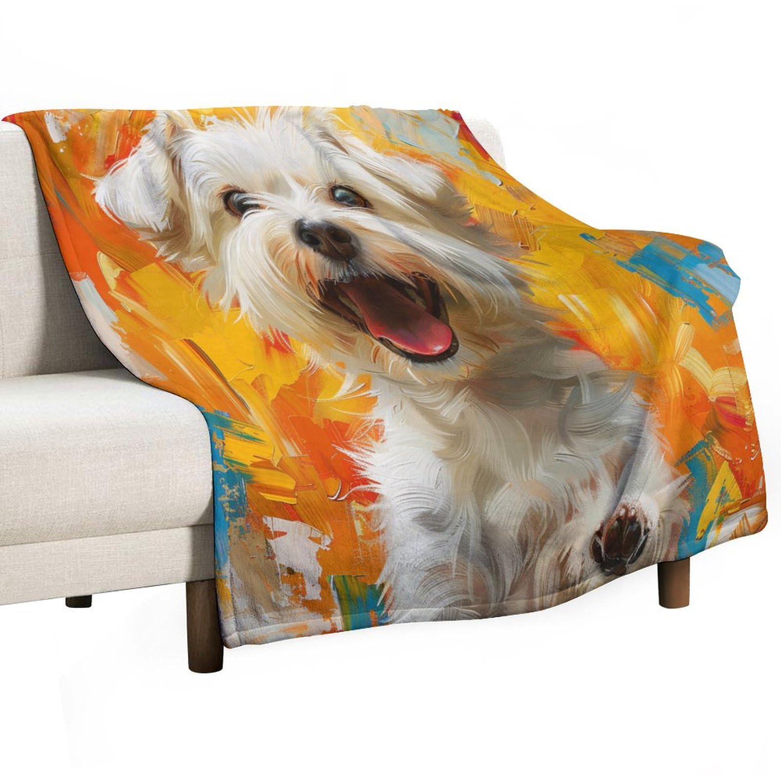 Bunte Überwurfdecke mit abstraktem Hundemotiv für Couch und Sofa, weicher, Flauschiger, gemütlicher Flanell, süße Tierdecke für Camping und Reisen, 152,4 x 203,2 cm