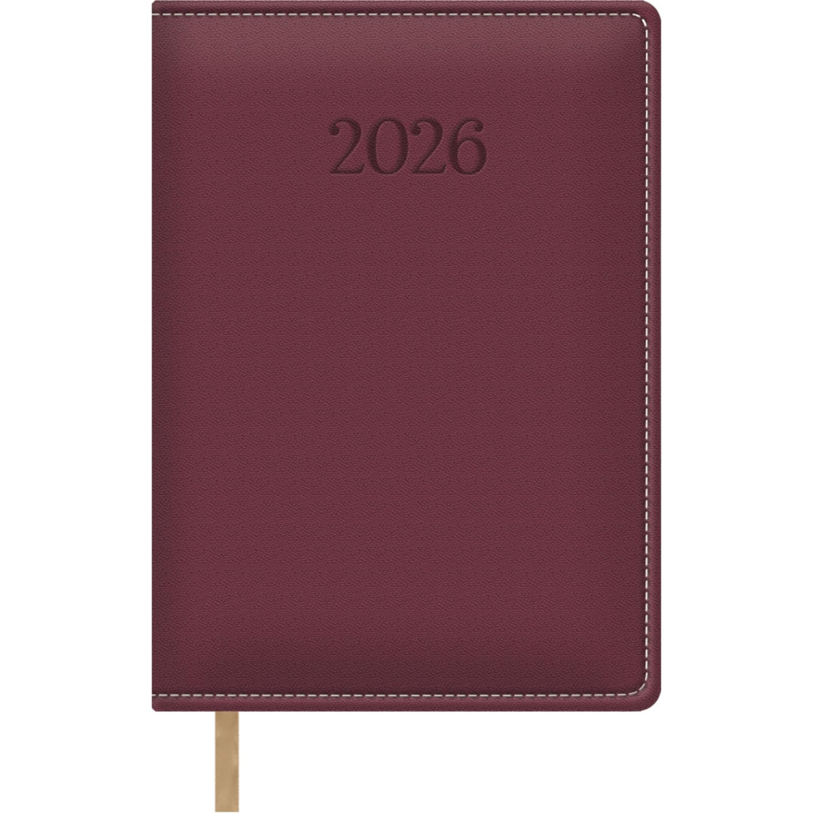 Dohe - Diary 2026 - Day per Page, A5 Size (15x21 cm), Soft Hardcover Leatherette, Bookmark, 12 Months January to December, Annual Planner in Spanish - Bologna Burgundy