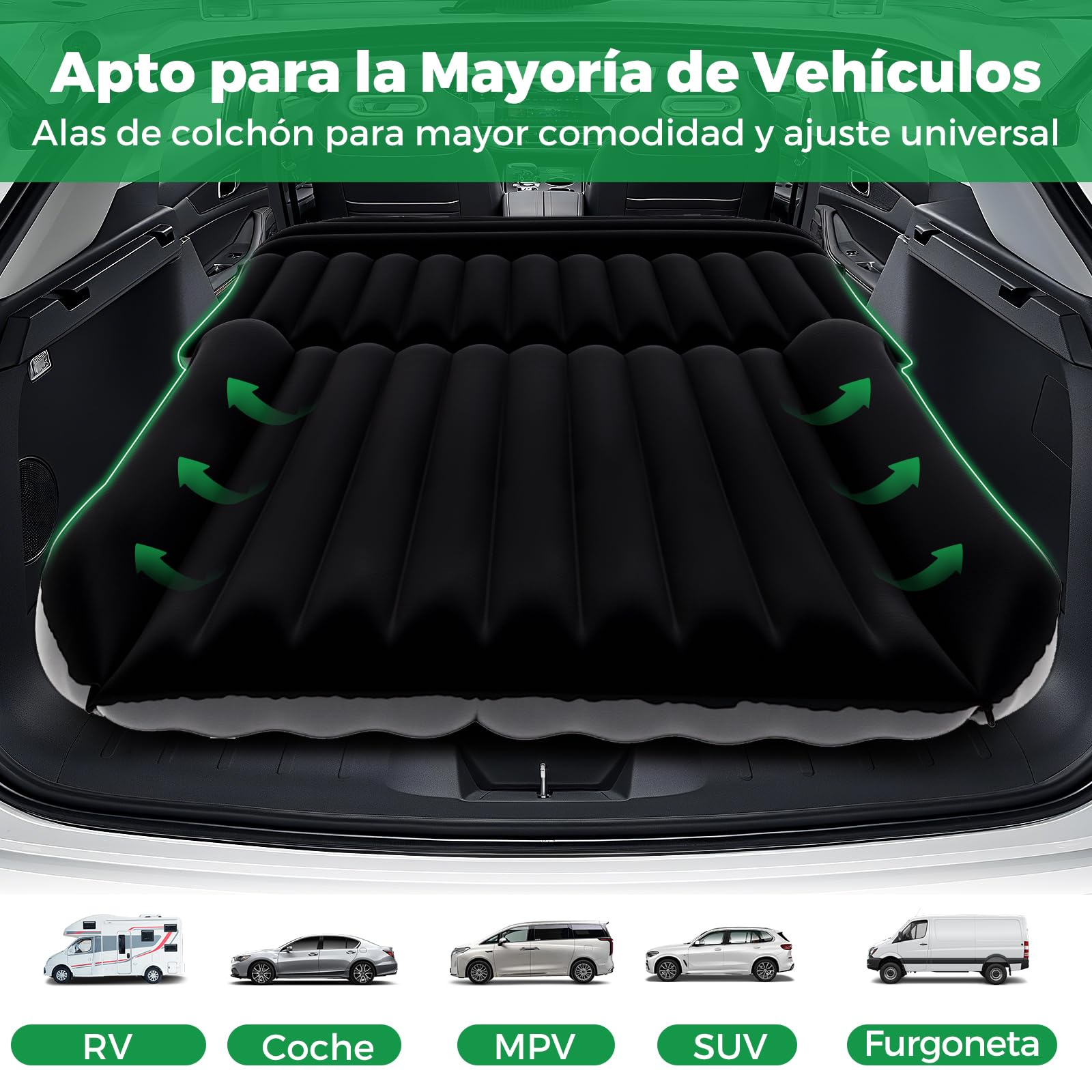 COSTWAY Colchón Hinchable 190 x 130 cm, Colchón de Aire para Camping en Coche, Cama de Aire con Bomba de Aire, Doble Cara de Flocado y Bolsa de Transporte para Camiones (Negro)