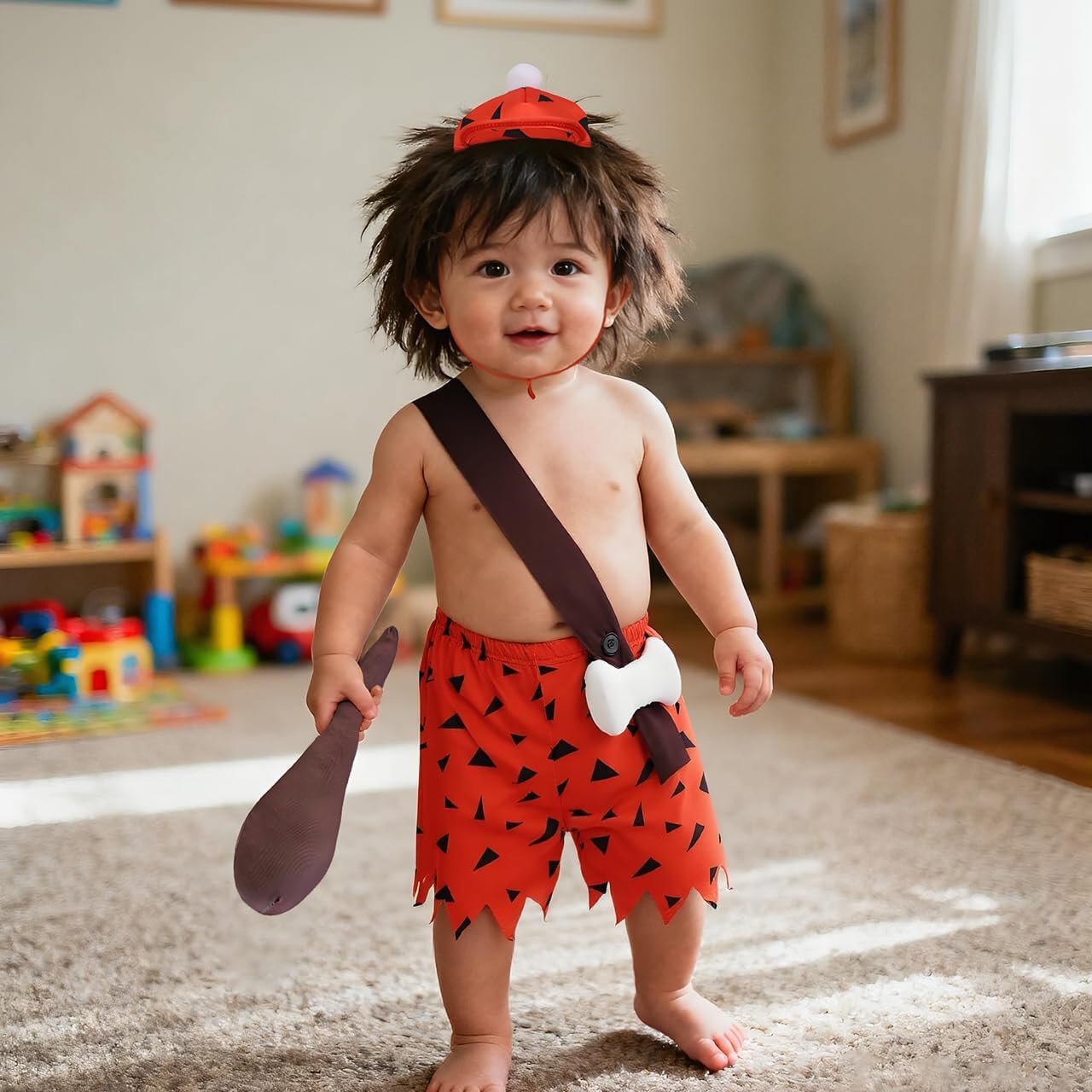 3 Pcs Baby Boys Caveman Costume Primitive BAMM BAMM Costume Historical Stone Age Pebbles Outfit Halloween Family Costumes