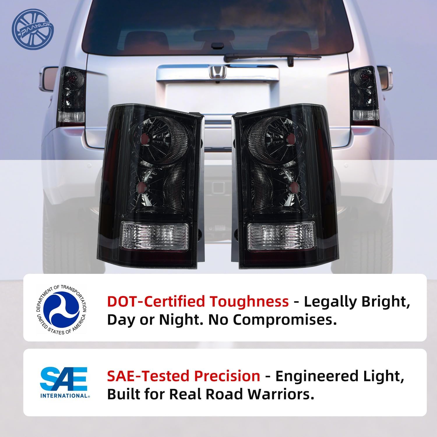 Set of 2 Direct Fit OE Replacement Tail Lights for 2009-2015 Honda Pilot - Smoke Factory Housing Only, DOT SAE Certified Waterproof OEM-Style Lamps