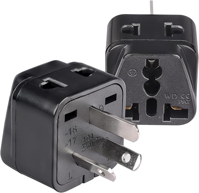 OREI USA to Australia Power Adapter - Type I Plug Adapter Compatible with Australia, New Zealand & China - 2 in 1 Australia Plug Adapter - CE Certified - RoHS Compliant - 2 Pack - Black Color