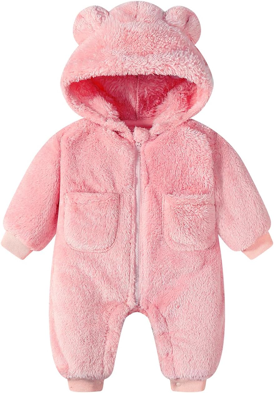 Toddler Winter Coat Baby Snowsuits Fleece Jacket Outerwear Clothes | Girl Bear Hoodie Boy Onesie High Quality Thick Polyester Fabric Zipper Elastic Cuffs Ankles Pocket Convenient Changing Diaper