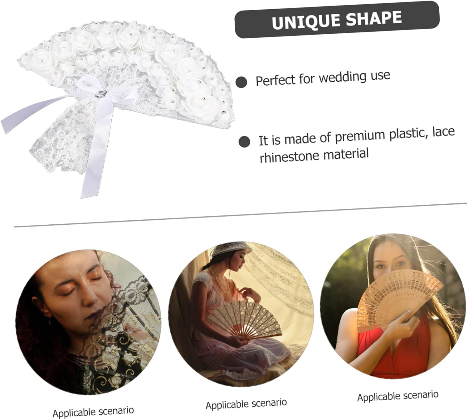 Cabilock Bride Fan Lace Flower Handheld Dance Prop for Wedding Elegant Lightweight Accessory for Brides Parties and Celebrations