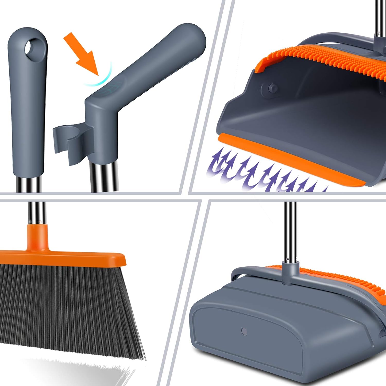 Kelamayi 2021 Upgrade Broom and Dustpan Set, Large Size and Stiff Broom Dust pan with 55.9 inch Long Handle, Upright Dustpan Broom Set Ideal for Indoor Outdoor Garage Kitchen Room Office Lobby Use : Health & Household