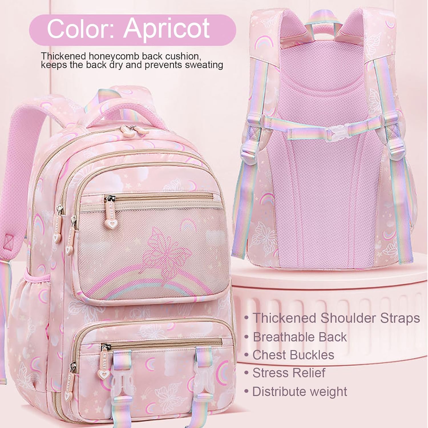 Backpacks for Girls Backpack for School Cute Kawaii Backpack Kids Book Bag School Bag for Elementary Primary Students, Apricot - Image 5