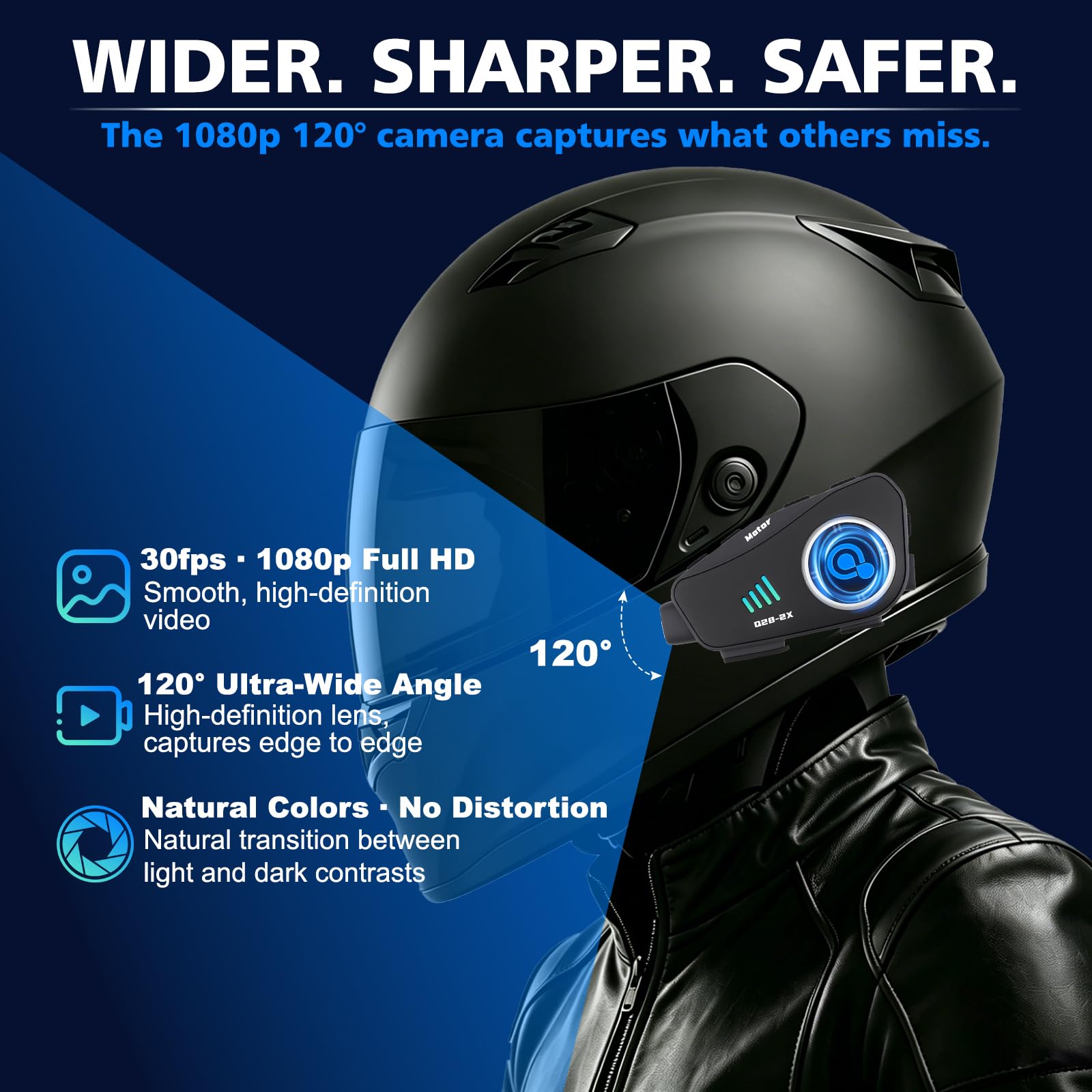 Écouteur Moto avec Dashcam BT5.0, Caméra 1080P 32Go WiFi, Intercom Duo 1000m, Batterie 1500mAh Longue autonomie, Réduction de Bruit CVC, IPX6 étanche et Commande vocale