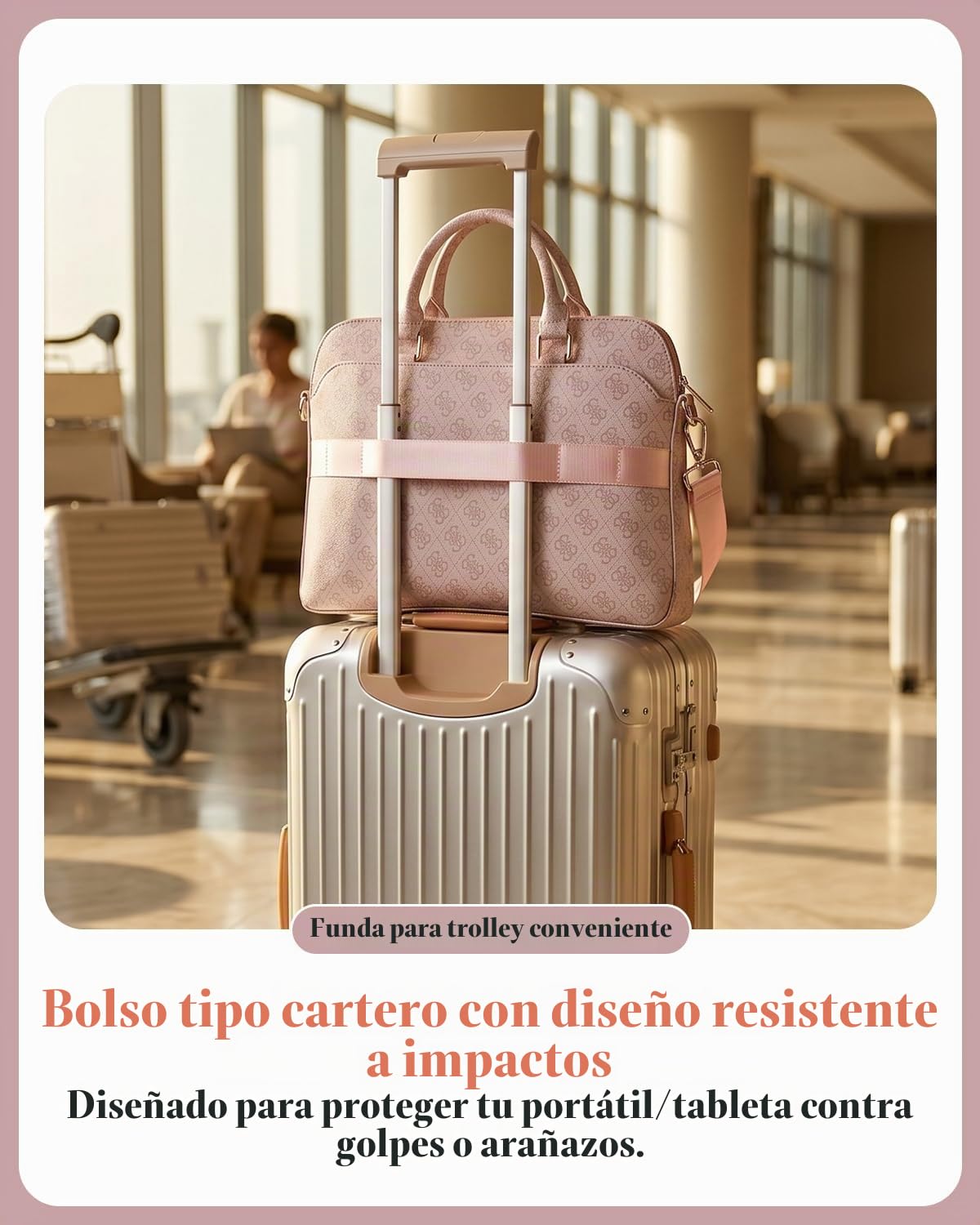 CG MOBILE Funda para portátil Guess 4G con cremallera y logotipo triángulo de 15 pulgadas (rosa), Rosa.
