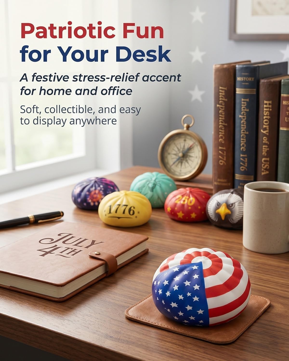 The 250th Anniversary Theme Dumpling Squishy, Patriotic Squeeze Squishy, Dumpling Squishy Stress Ball, Stress Relief Sensory Desk Accessory, America Patriotic Decorations for Home Adults Office
